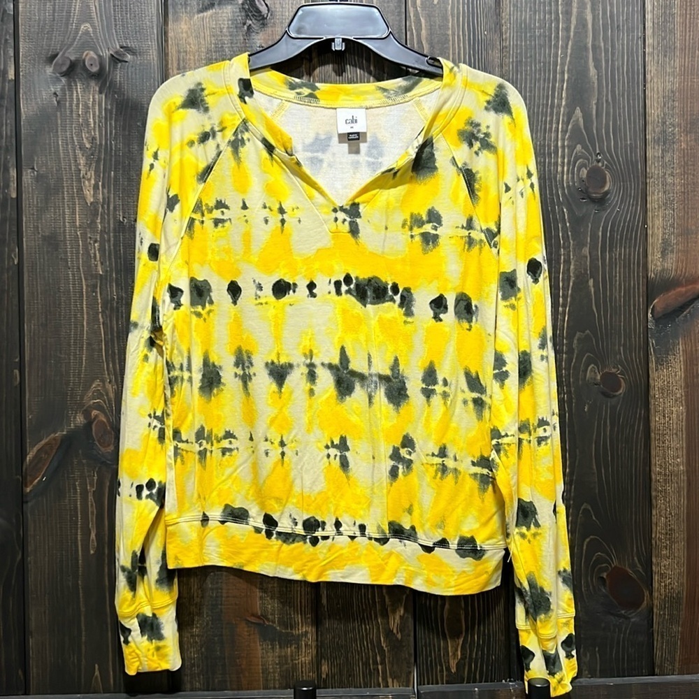 CAbi Yellow & Black Tie-Dye Lightweight Pullover Sweatshirt